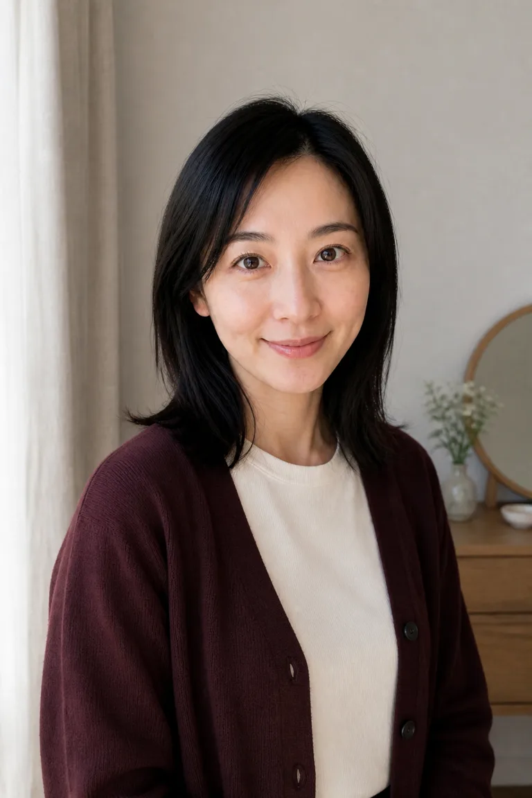 元画像と同じ架空成人女性を室内の別場面にした検証画像